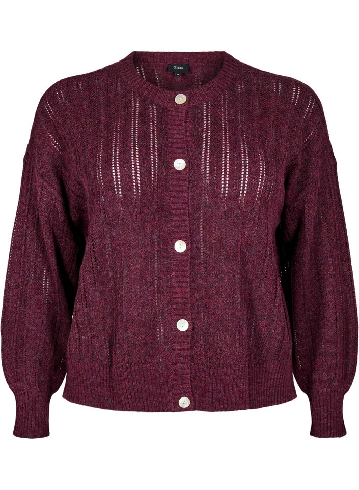 Strikket cardigan med &aring;pent m&oslash;nster, M&oslash;rk Bordeaux, Packshot image number 0