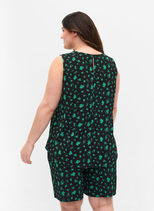 Topp uten ermer med mønster, Green Flower AOP, Model image number 1