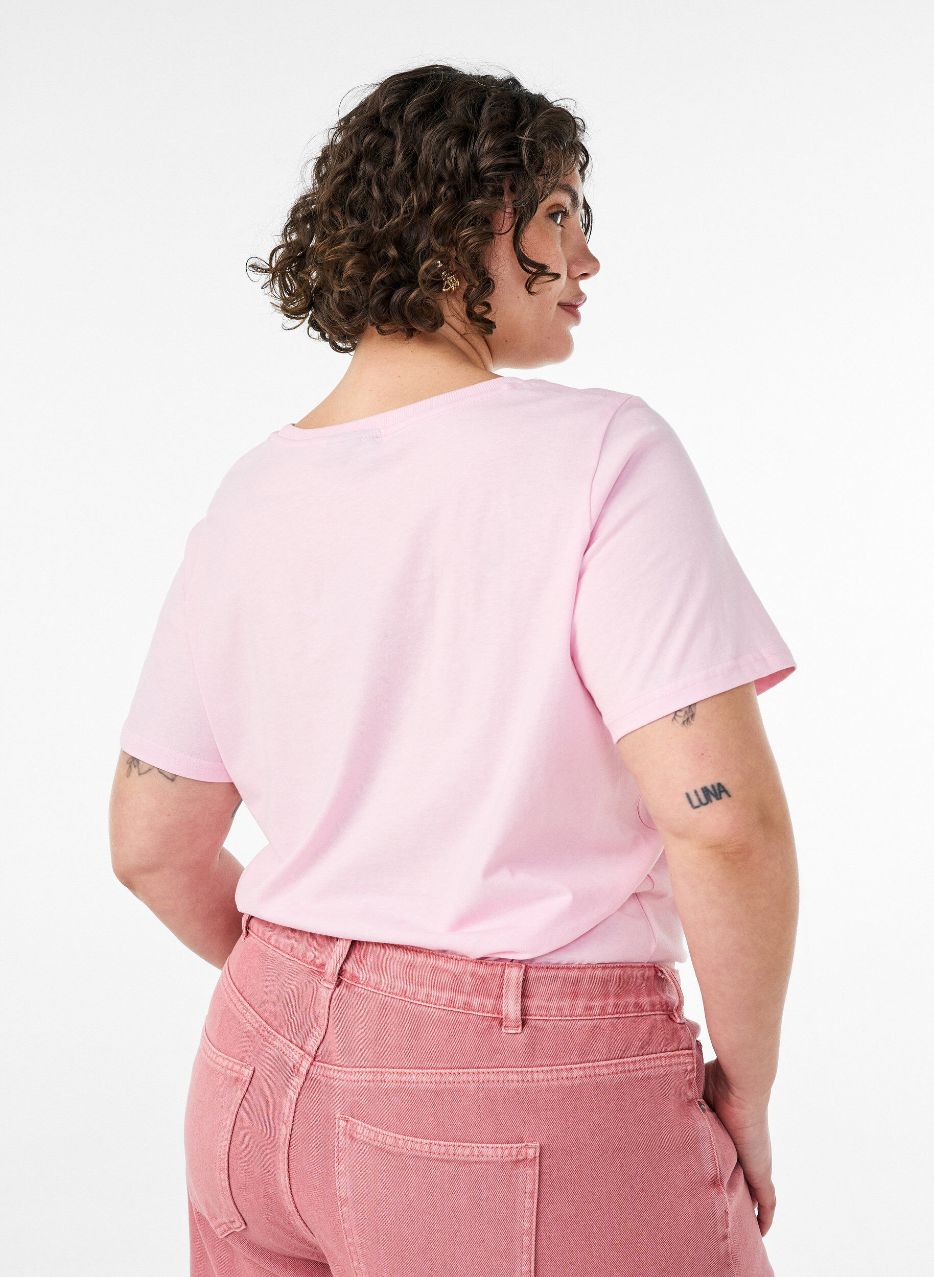 ZizziBomulls T-skjorte med trykk foran, Rosa, Model image number 2