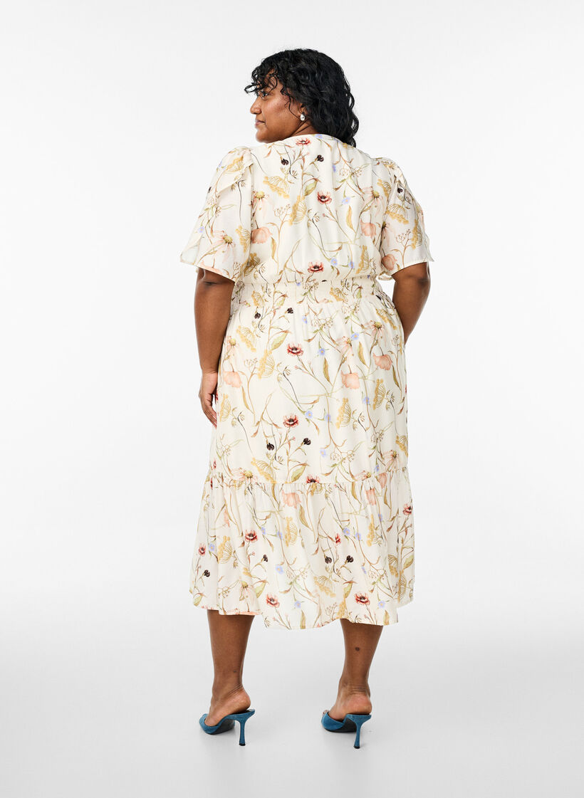 Blomstret midikjole med A-form, Birch Flower AOP, Model