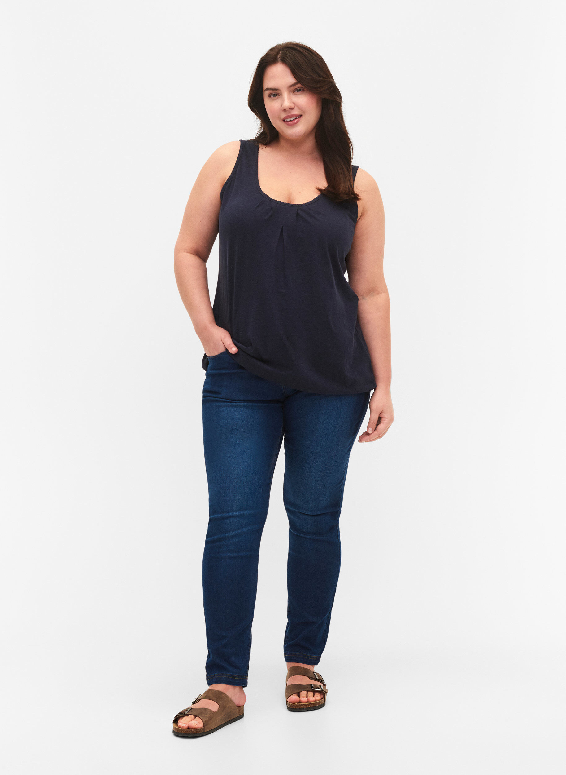 Zizzi Bomullstopp med blondekant, Navy Blazer, Model image number 2