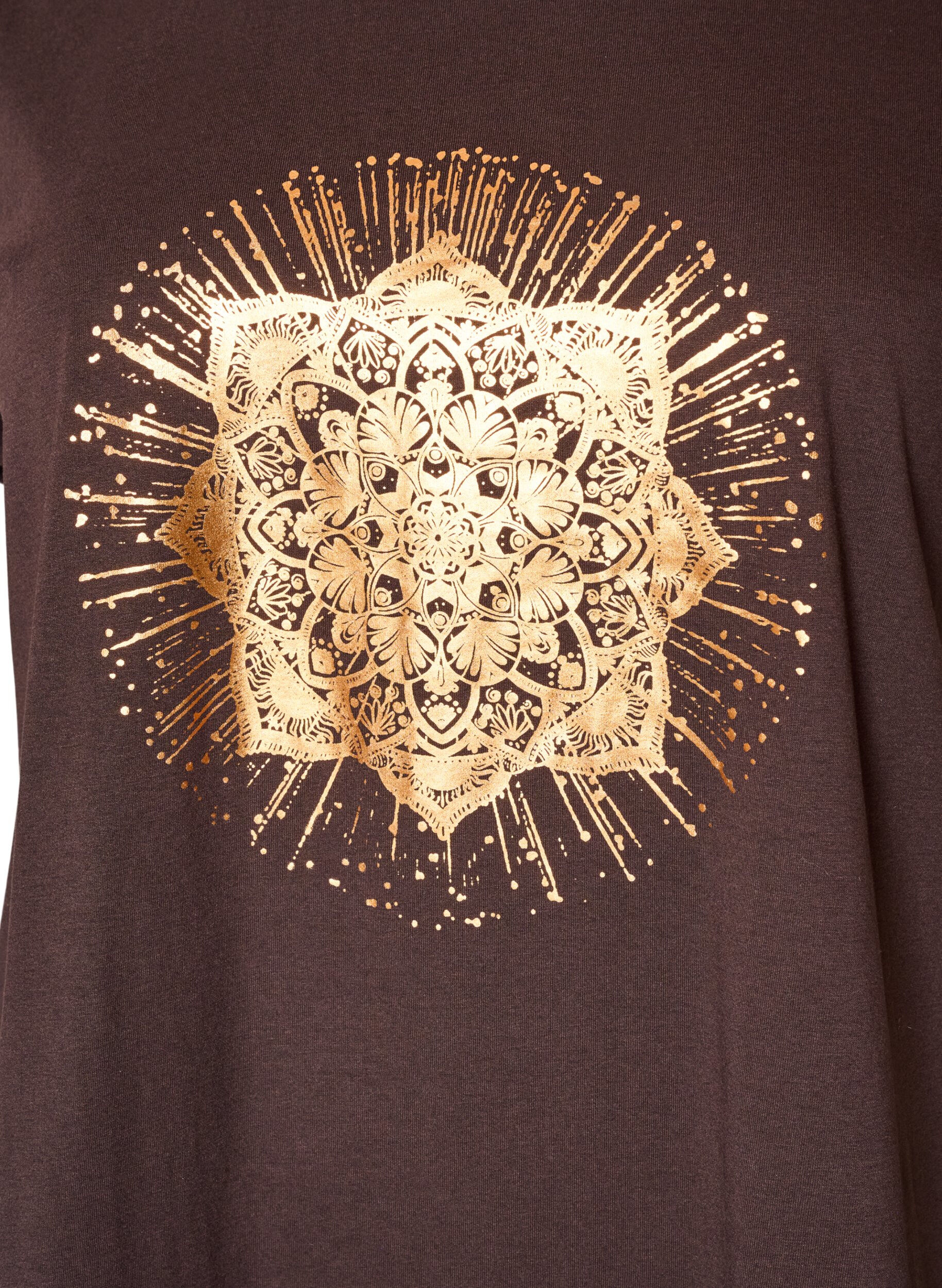 ZizziT-skjorte med dekorativt trykk foran, Brun, Packshot image number 2
