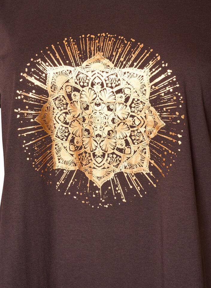 T-skjorte med dekorativt trykk foran, Brun, Packshot image number 2