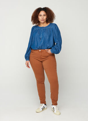 Super slim Amy jeans med høyt liv, Brown ASS, Model image number 1