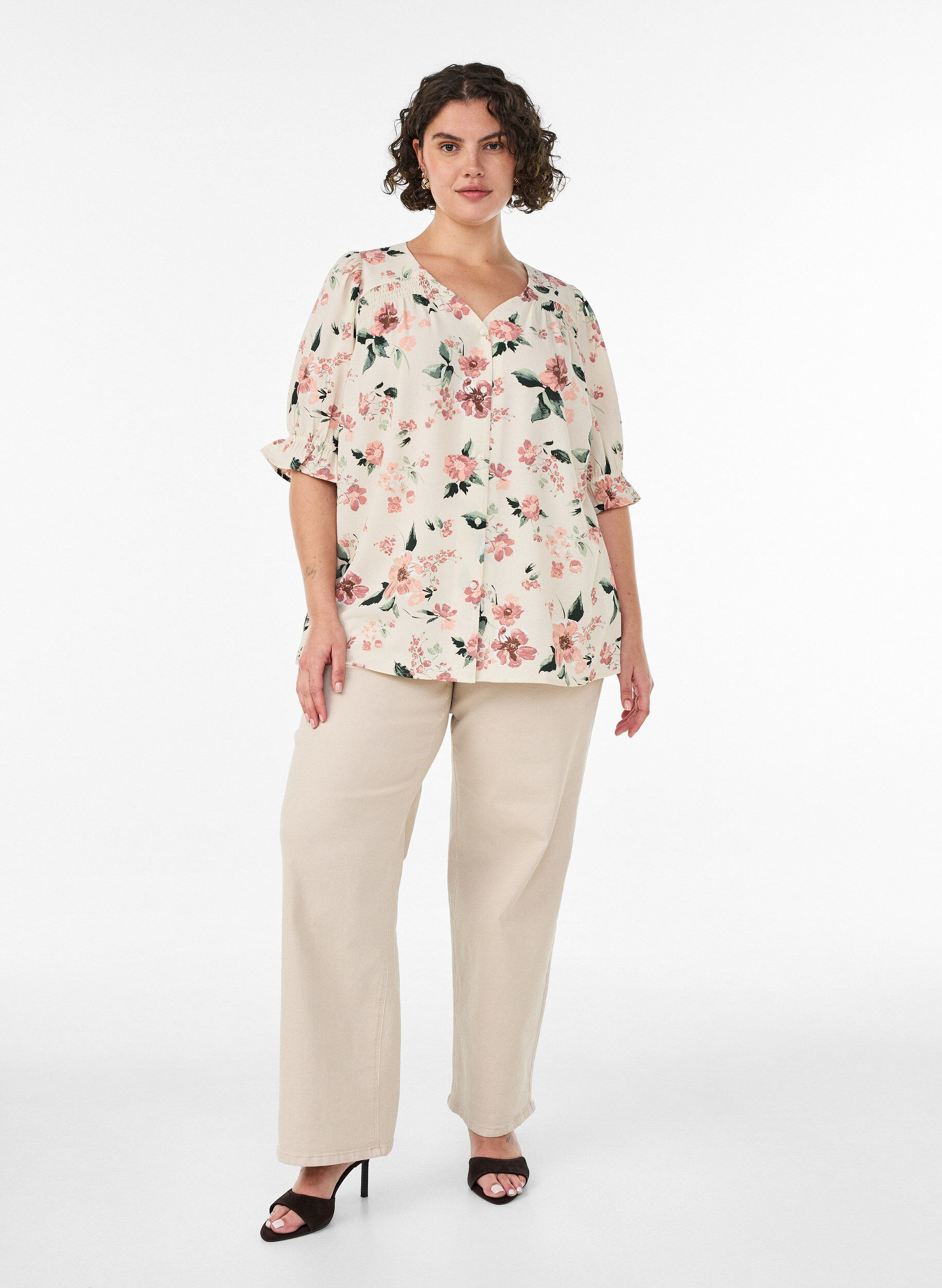 ZizziSkjortebluse med 1/2 ermer, Rosa, Model image number 1