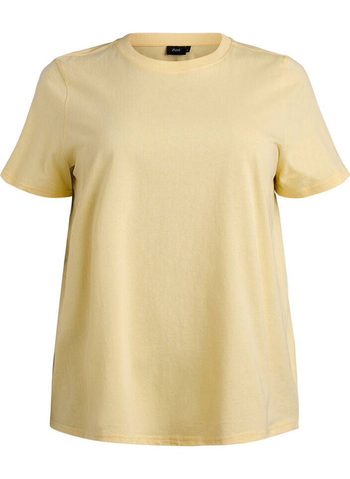 Basic T-skjorte i bomull med rund hals, Gul, Packshot image number 0