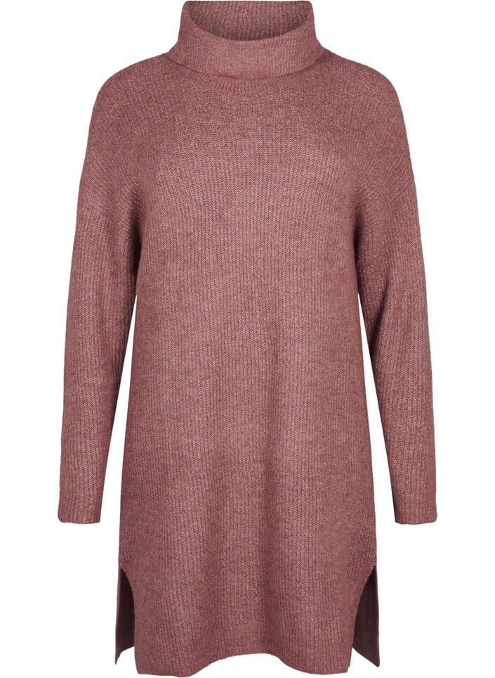 Strikket kjole med h&oslash;y hals, Rosa, Packshot image number 0