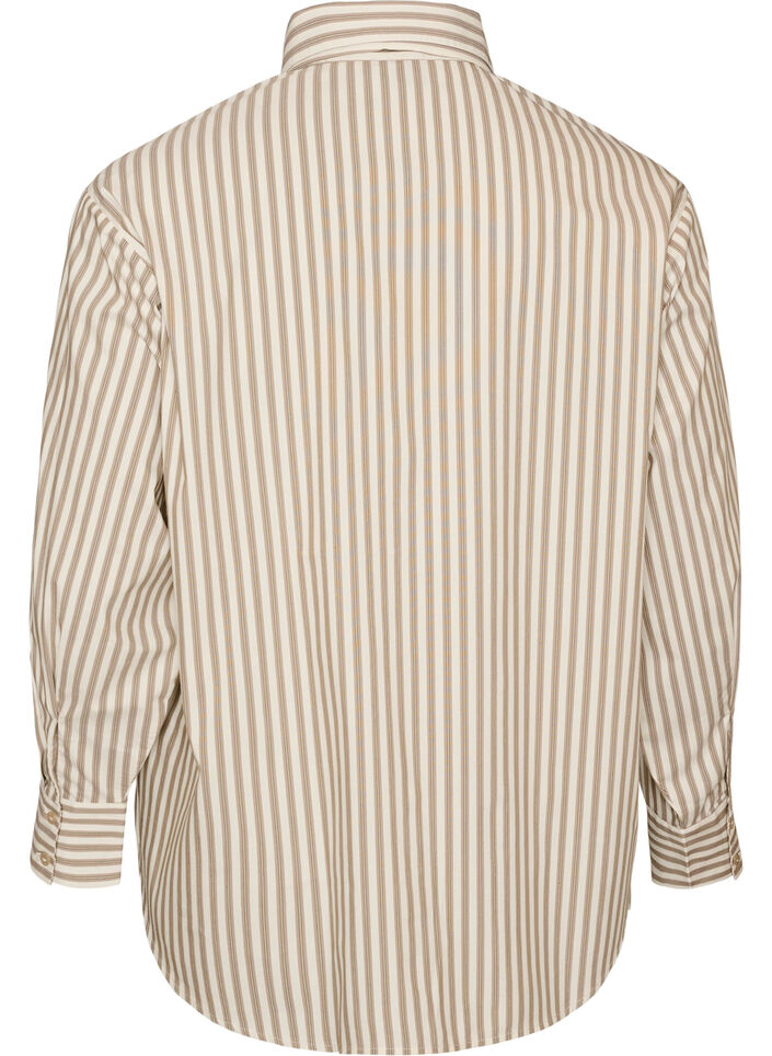 Stripete skjorte med avtakbart halsskjef, Beige, Packshot image number 1