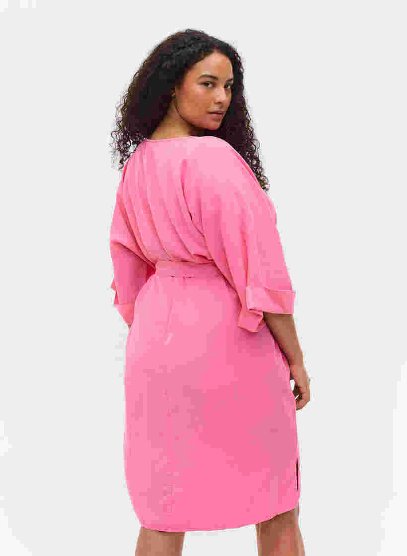 Kjole med 3/4-ermer og knyting, Shocking Pink, Model image number 1