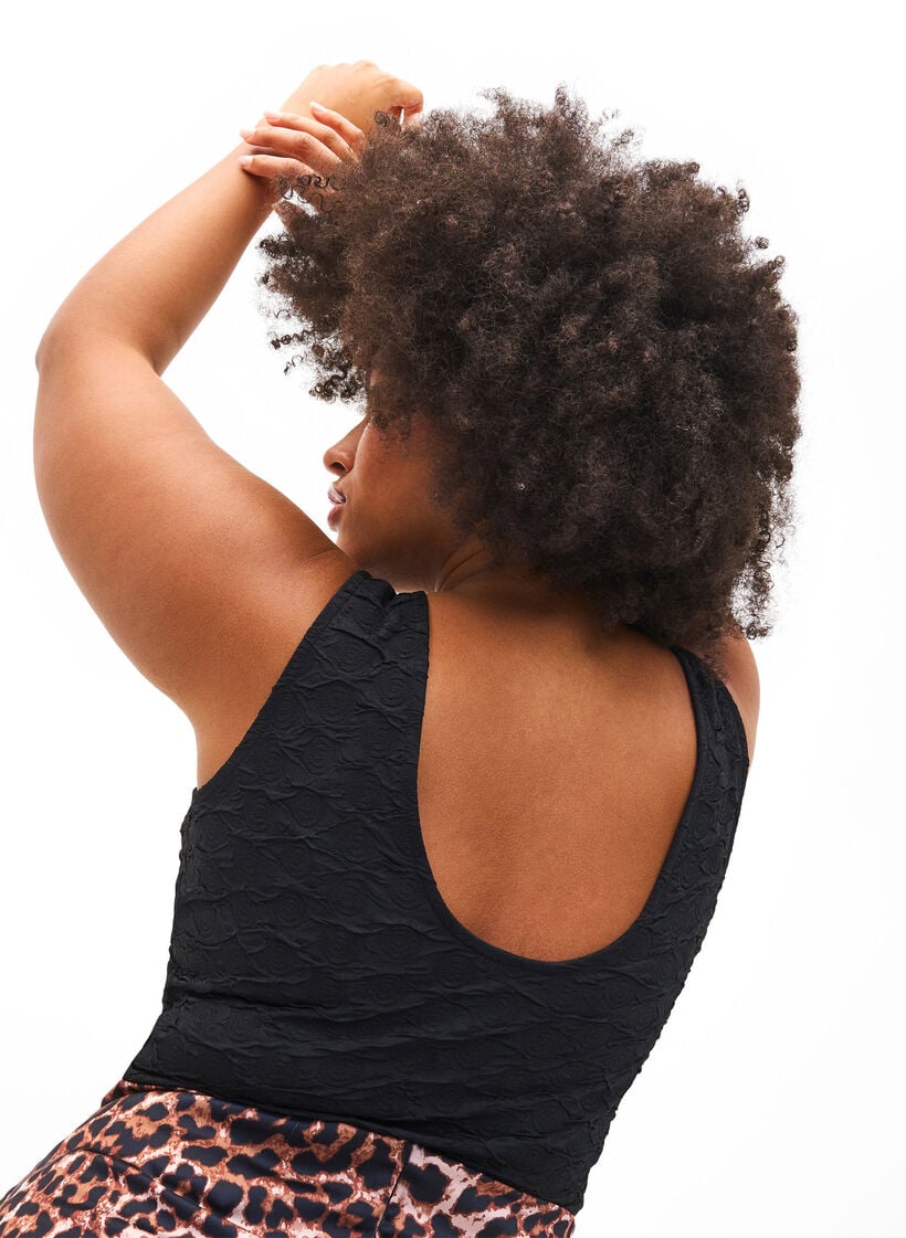 Ermeløs bodystocking med strukturert tekstur, Black, Model image number 1