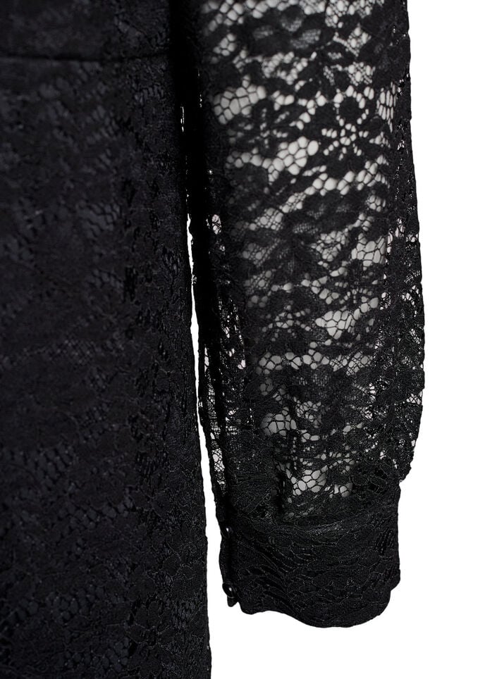 Blondekjole med lange ermer og knytebelte, Black, Packshot