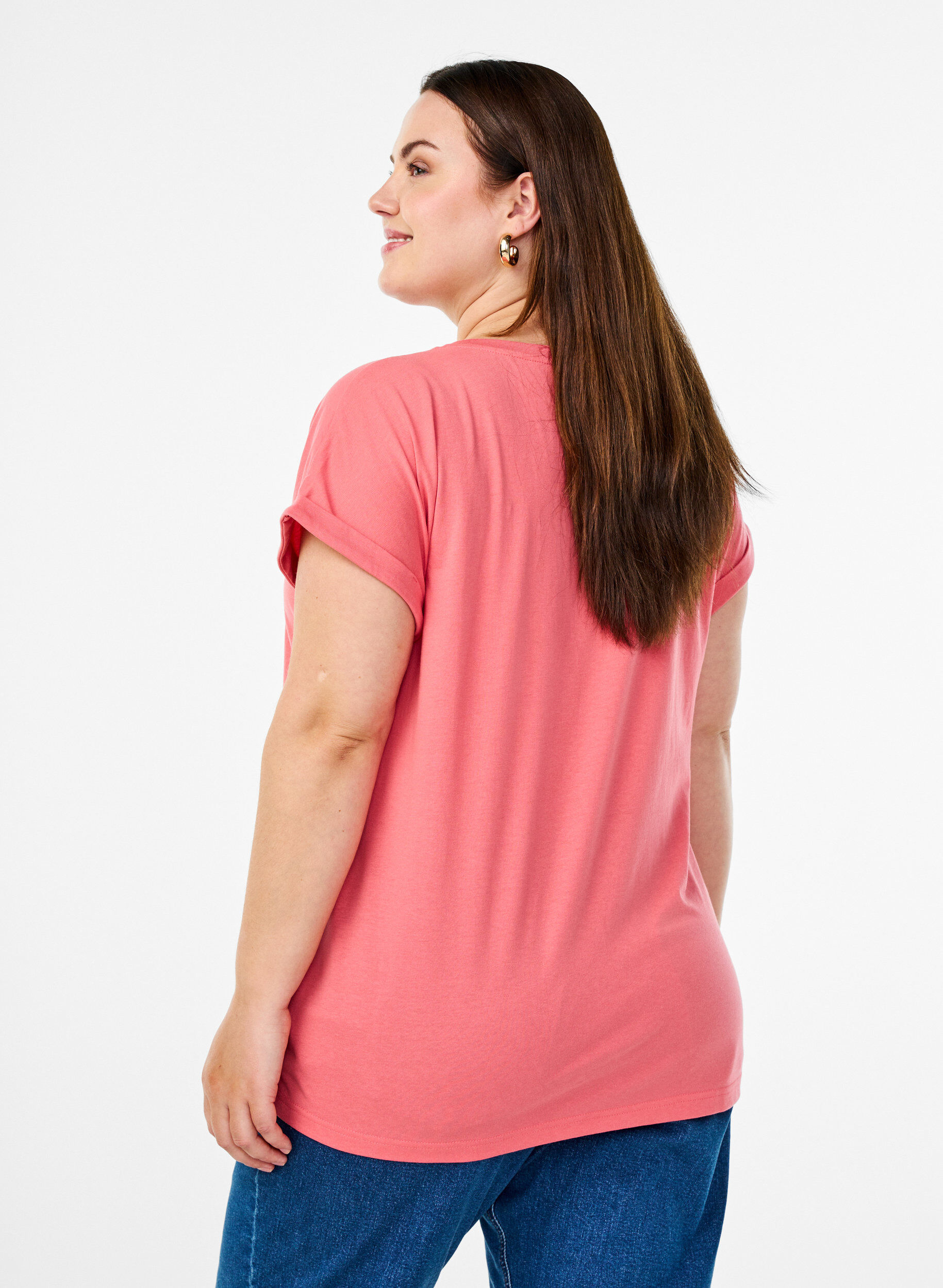 ZizziKortermet T-skjorte i bomullsblanding, Rosa, Model image number 2