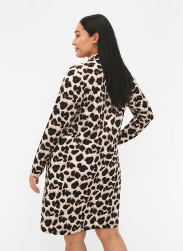 FLASH - Kjole med lange ermer og turtleneck, Leopard AOP, Model image number 1