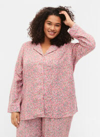 Pysjamasskjorte i bomull med blomstermønster, Powder Pink, Model