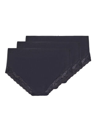 Zizzi Hipster-truser med blondekant, 3 stk., Black, Packshot image number 1