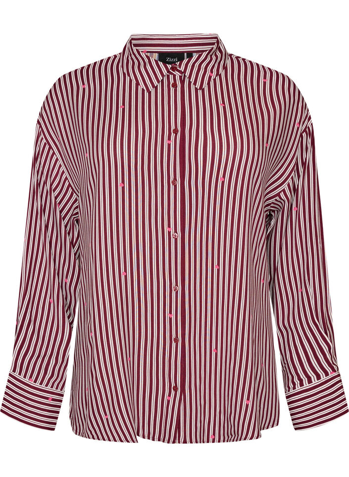 Nattkjole med striper og hjerter, M&oslash;rk Bordeaux, Packshot image number 0