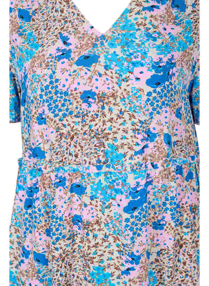 Mønstrete kjole med snøredetaljer, Blue Rose Flower, Packshot image number 2