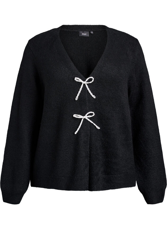 Strikkekardigan med perleknapper, Black, Packshot