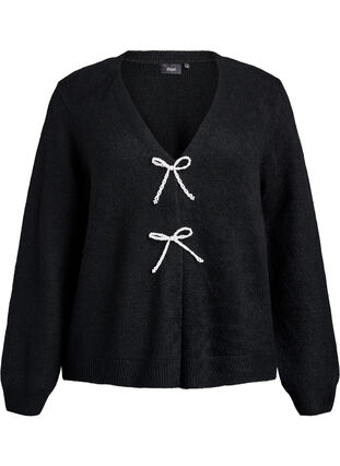 Zizzi Strikkekardigan med perleknapper, Black, Packshot image number 0