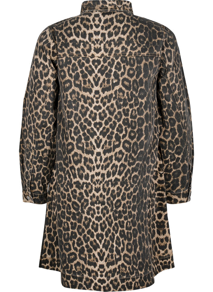 Langermet denimkjole med sebratrykk, Brown Leo AOP, Packshot image number 1
