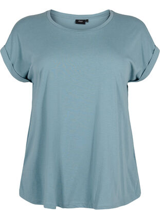 Kortermet T-skjorte i bomullsblanding, Smoke Blue, Packshot image number 0