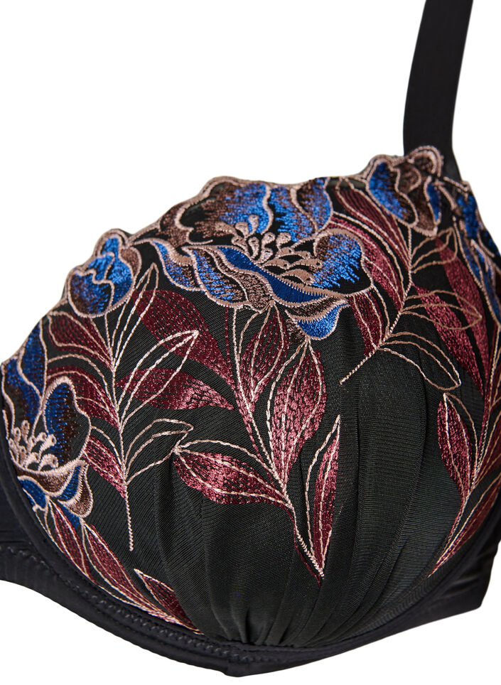Formet BH med blomsterbroderi, Svart, Packshot image number 2