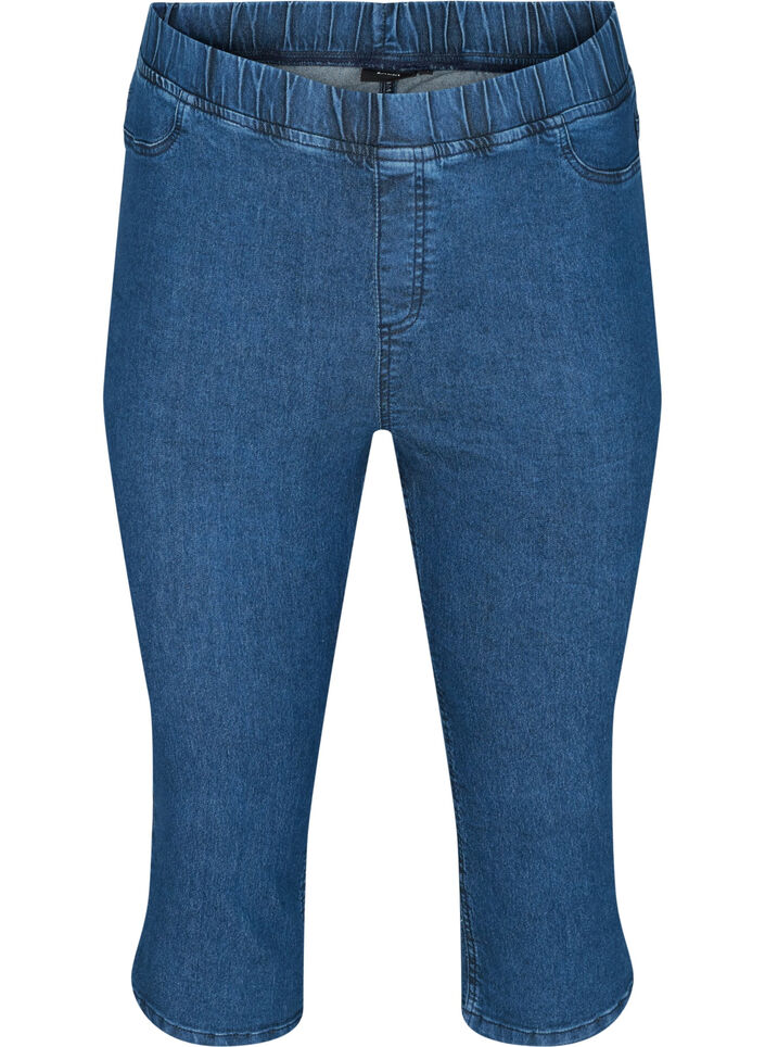 Capribukser i bomullsmiks, Dark blue denim, Packshot image number 0