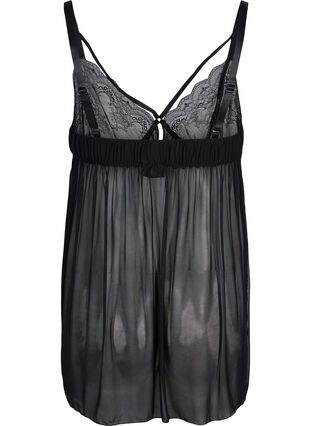 Transparent chemise med blonder, Black, Packshot image number 1