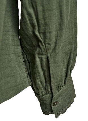 Zizzi Bomullsskjorte med heklede detaljer, Grønn, Packshot image number 3
