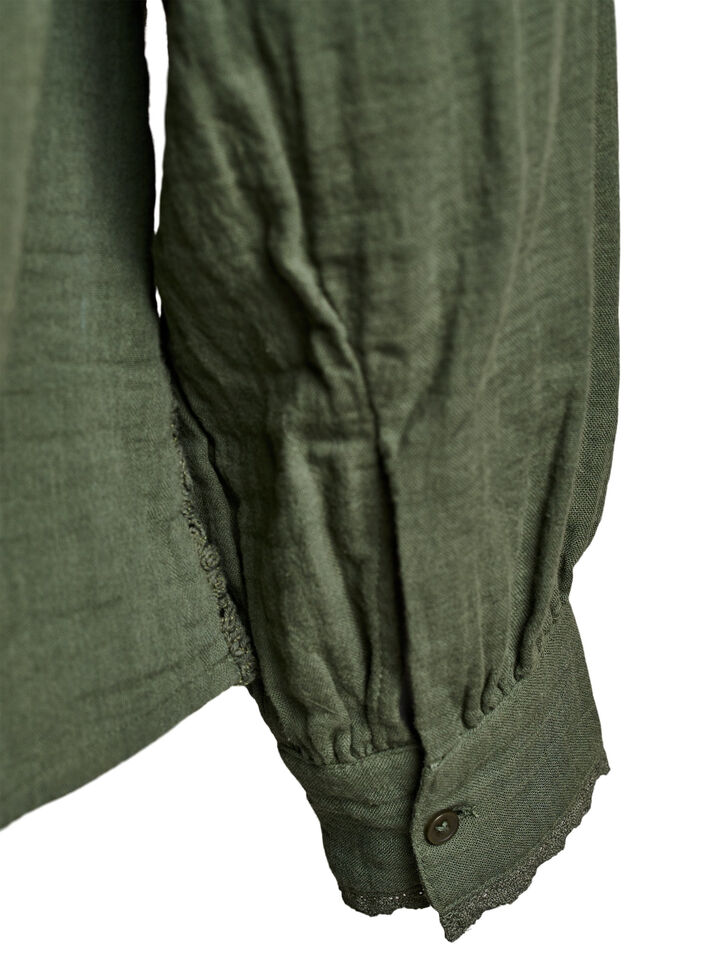 Bomullsskjorte med heklede detaljer, Grønn, Packshot image number 3