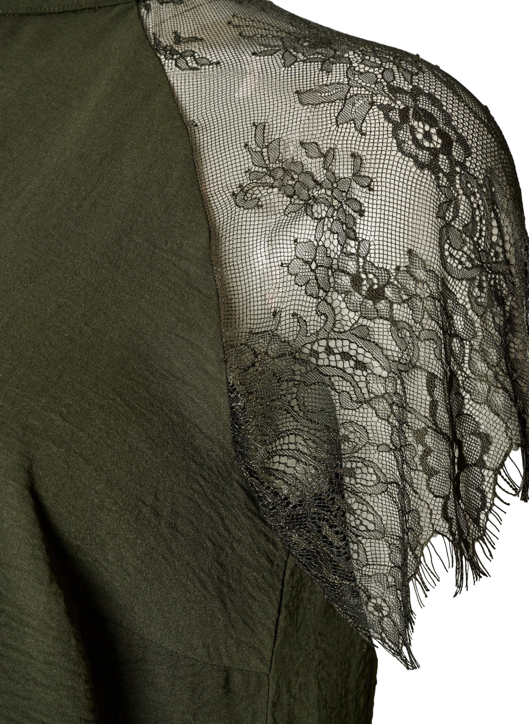 ZizziBluse med korte blondeermer og h&oslash;y hals, Gr&oslash;nn, Packshot image number 3
