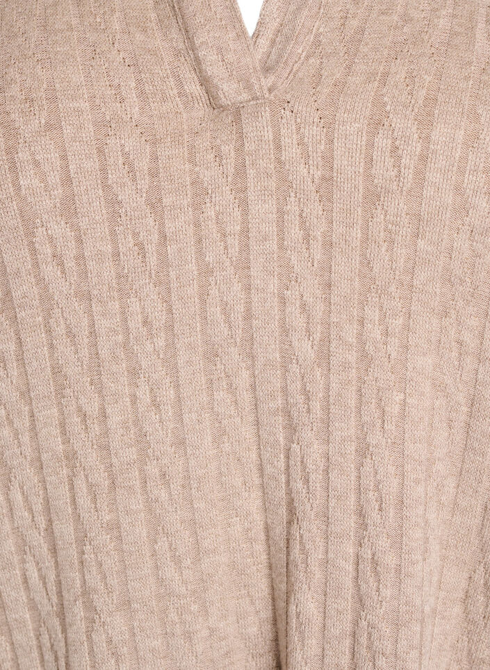 Strikkebluse med krage og flettemønster, Beige, Packshot image number 2