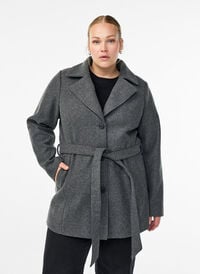 Kort kåpe med belte, Grå Kort kåpe med belte, Grå, Model