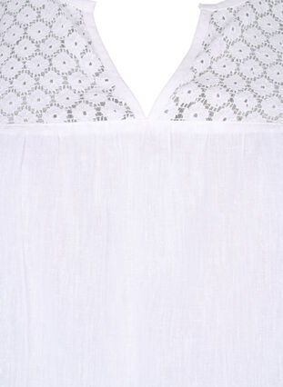 Bluse i bomullsblanding med lin og heklede detaljer, Bright White, Packshot image number 2