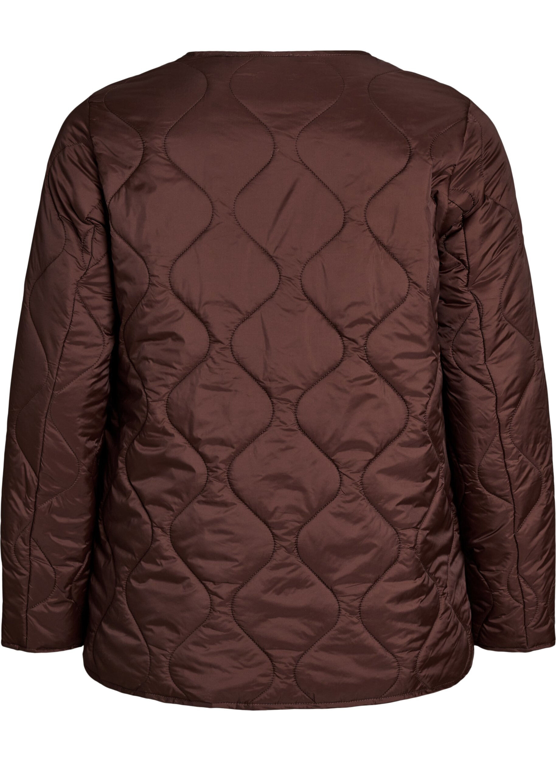 ZizziQuiltet jakke med trykknapper og rund hals, Brun, Packshot image number 1