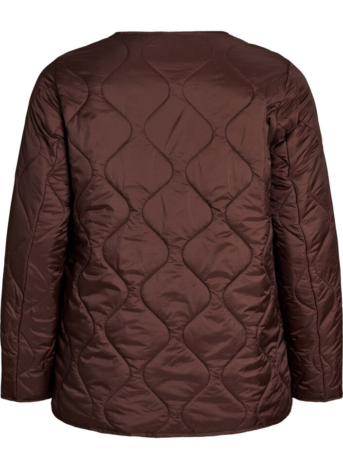 Quiltet jakke med trykknapper og rund hals, Brun, Packshot image number 1