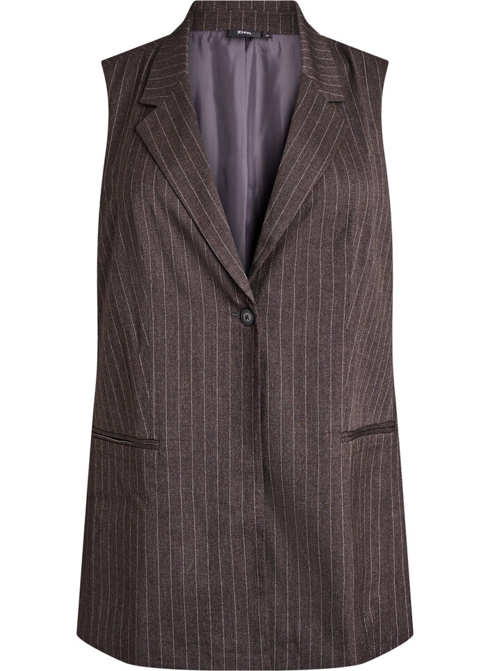 Pinstripe vest med jakkeslag, Brun, Packshot image number 0
