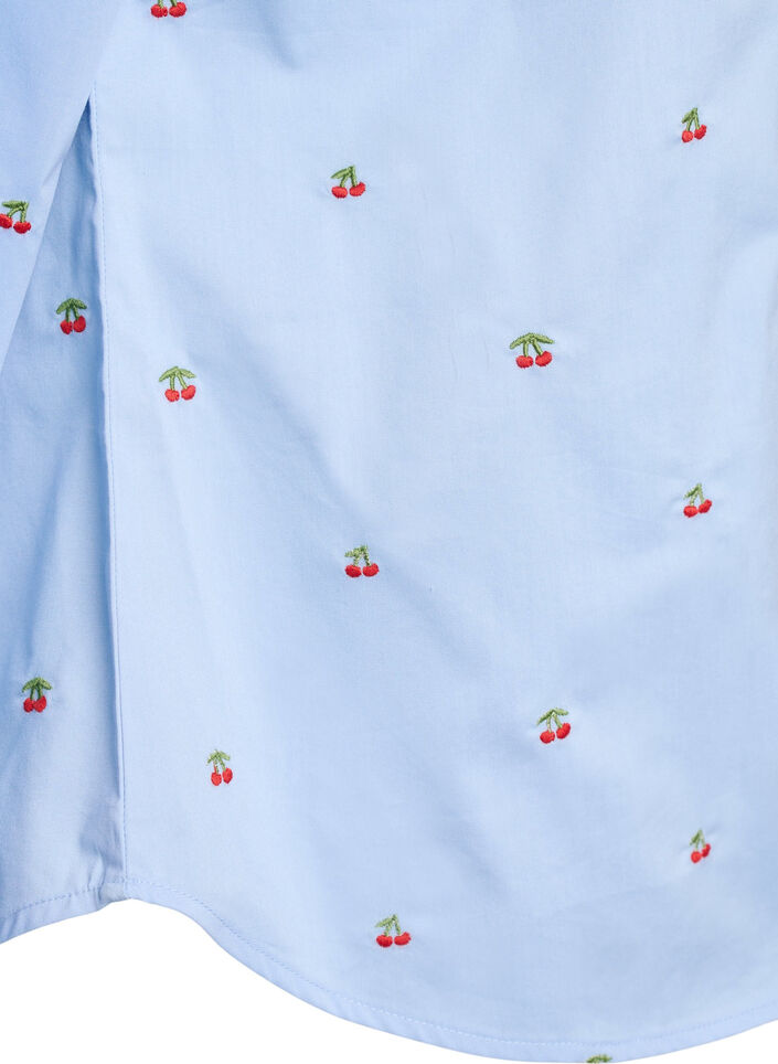 Skjorte med broderte kirseb&aelig;r, Bl&aring;, Packshot image number 3