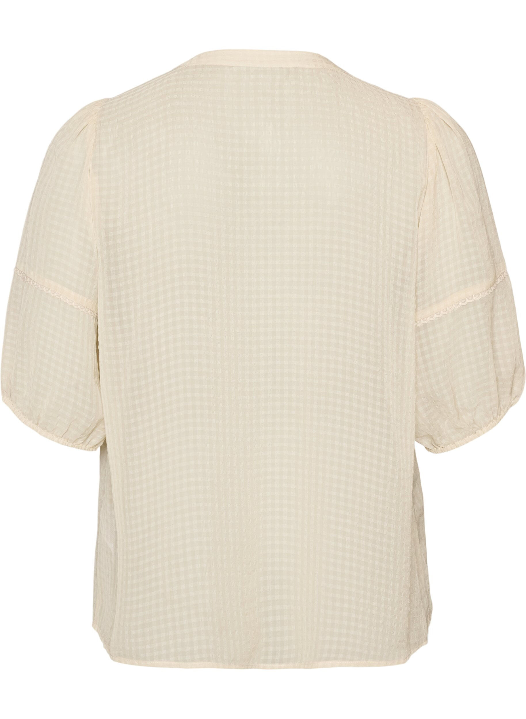 ZizziBluse i seersucker med knytesnor, Beige, Packshot image number 1