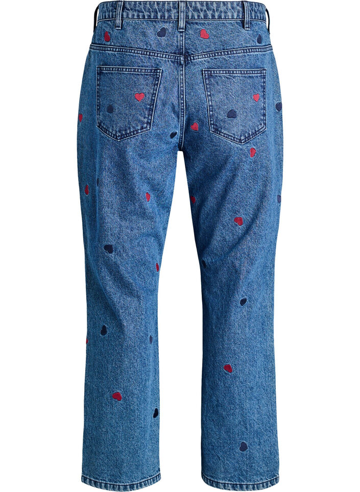 Høy-midje Gemma jeans med broderte detaljer, DB Hearts, Packshot