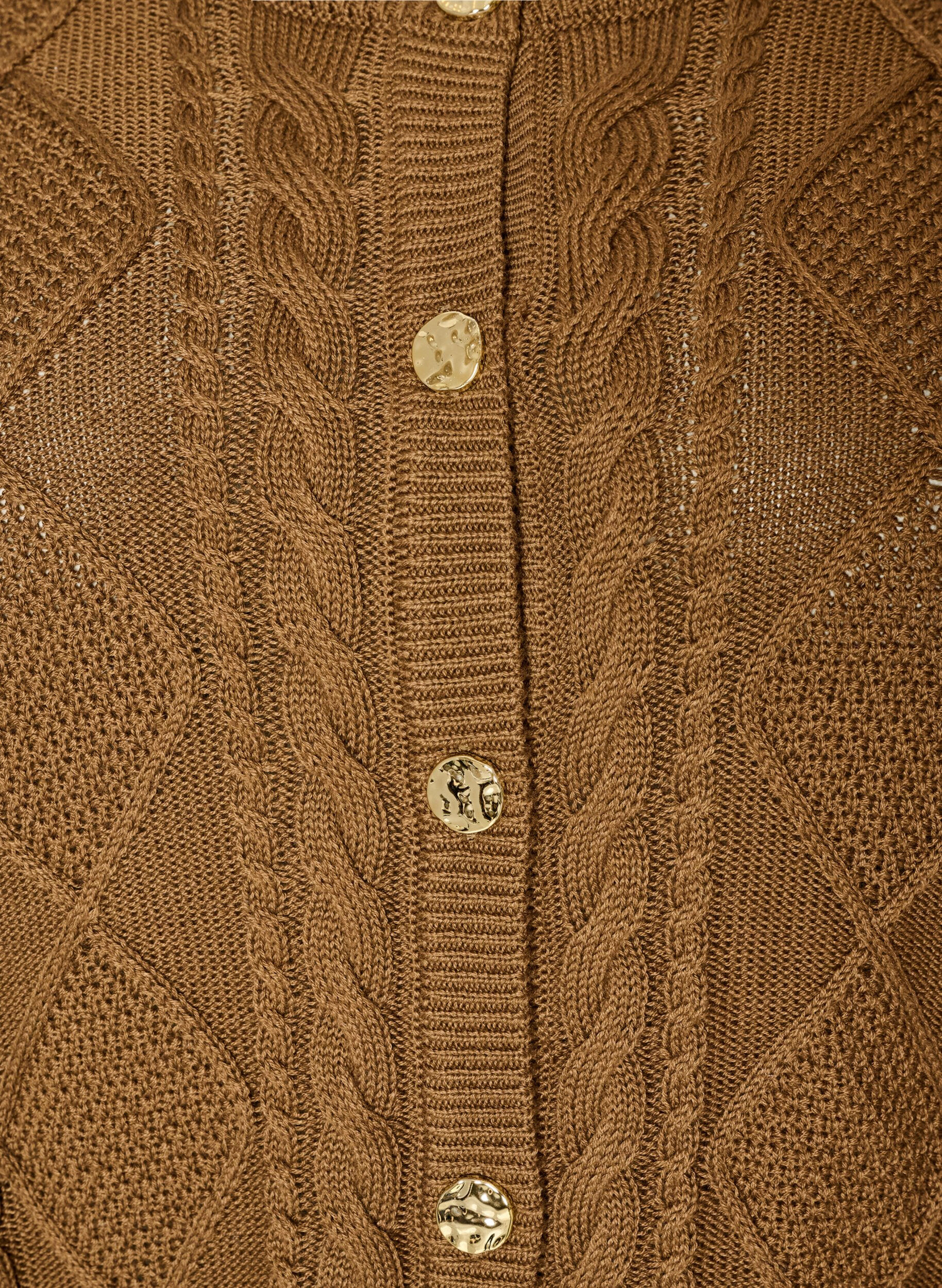 ZizziKabelstrikket cardigan med dekorative knapper, Brun, Packshot image number 2