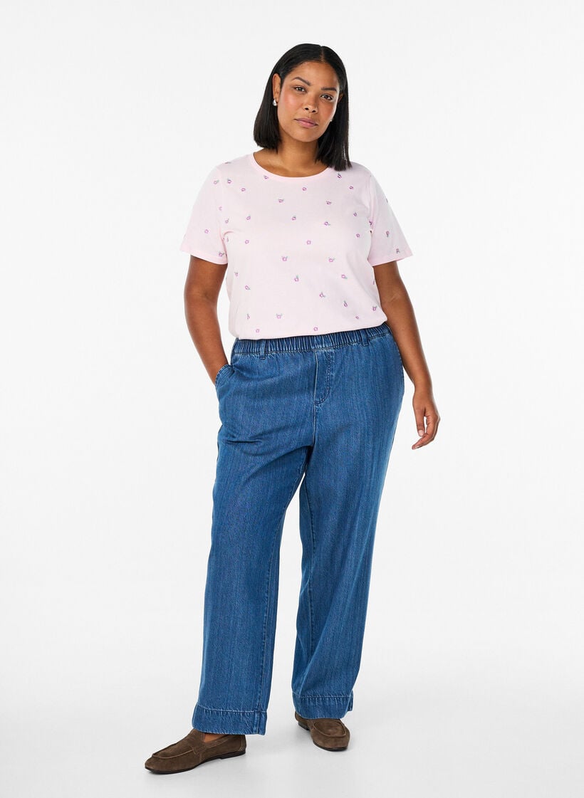 T-skjorte i &oslash;kologisk bomull med broderte motiv, Rosa, Model image number 1