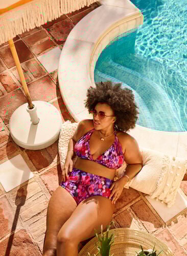 Zizzi Bikinitruse med trykk og høy midje, Rosa, Image image number 0