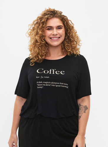 Kortermet natt t-skjorte i viskose, Black Coffee, Model image number 0
