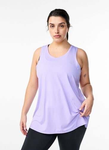 Zizzi Ensfarvet treningstopp med rund hals, Lilla, Model image number 0