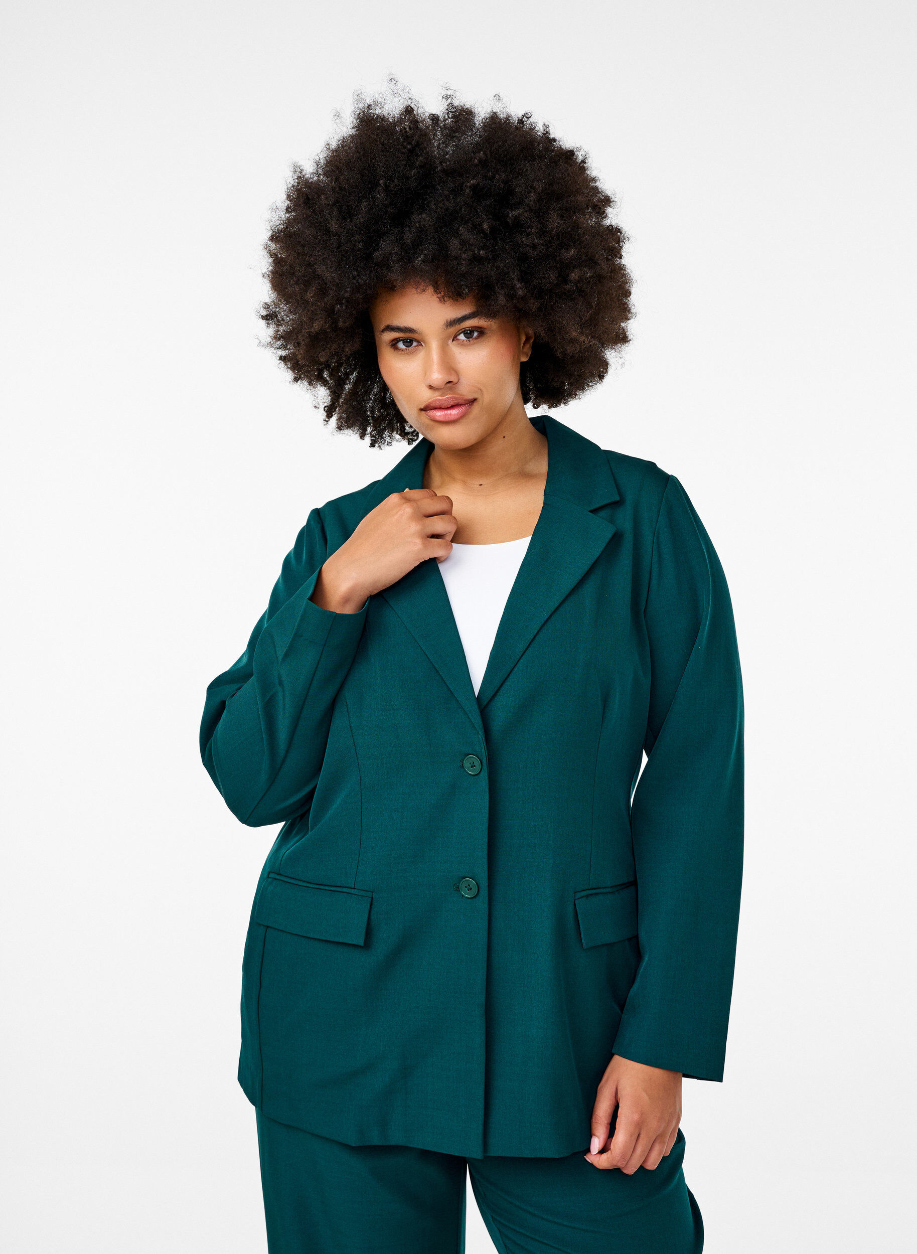 Zizzi FLASH - Blazer med lommer og splitt, Gr&oslash;nn, Model image number 0