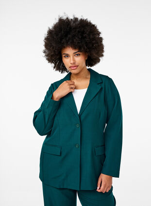 Zizzi FLASH - Blazer med lommer og splitt, Grønn, Model image number 0