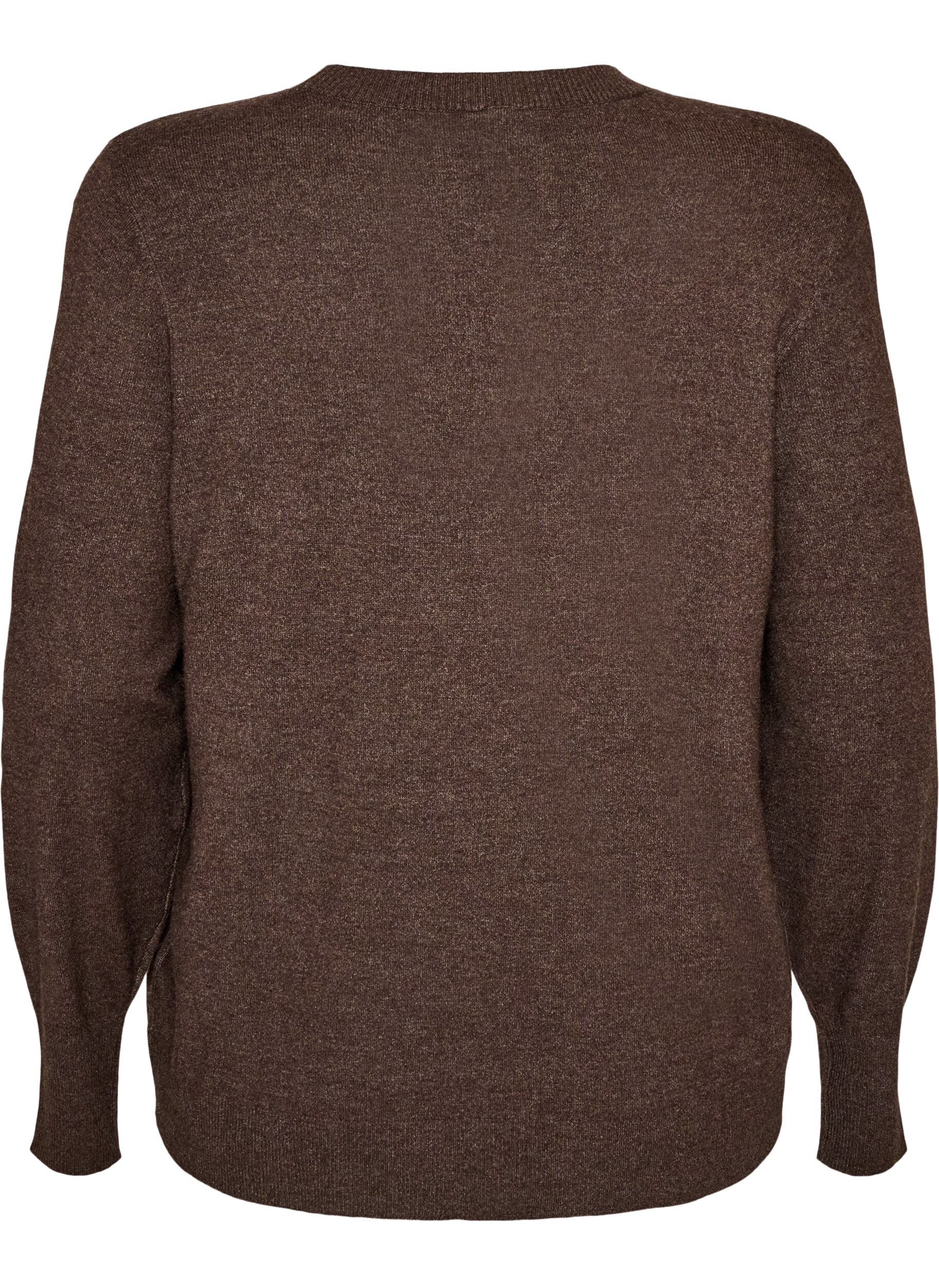 ZizziStrikkebluse med rund hals, Brun, Packshot image number 1