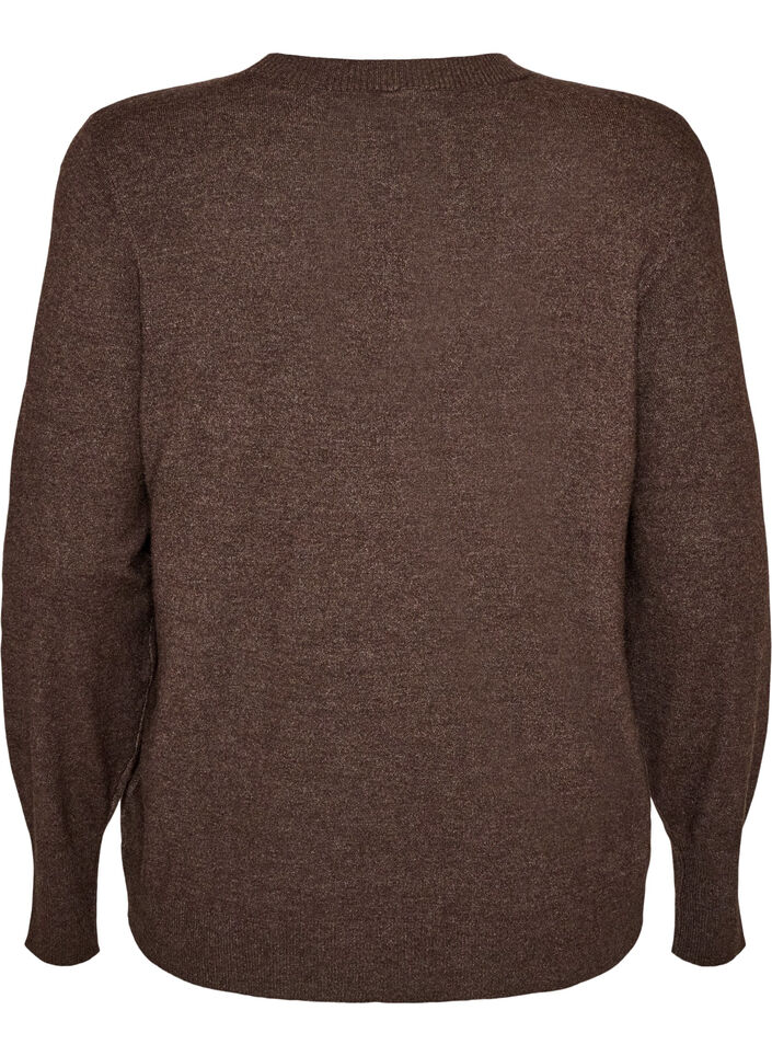 Strikkebluse med rund hals, Brun, Packshot image number 1