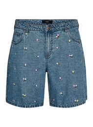 Denimshorts med broderte blomster, Bl&aring;